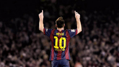 Lionel Messi celebrates after scoring for Barcelona
