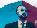 Sean Dyche's mural on the end of a building