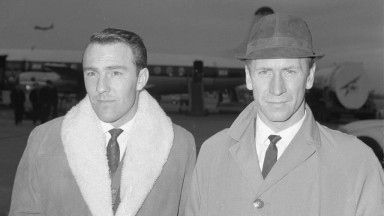 Jimmy Greaves(left) and Bobby Charlton arriving at Schiphol in 1964