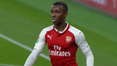 Nketiah playing for Arsenal against Norwich City at the Emirates Stadium, London